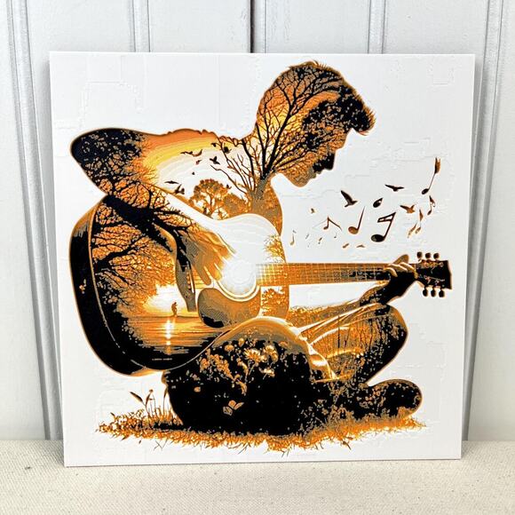 Sunset Serenade Wall Art, Acoustic Guitar Sunset Silhouette, Nature Guitar Art - Picture 1 of 10